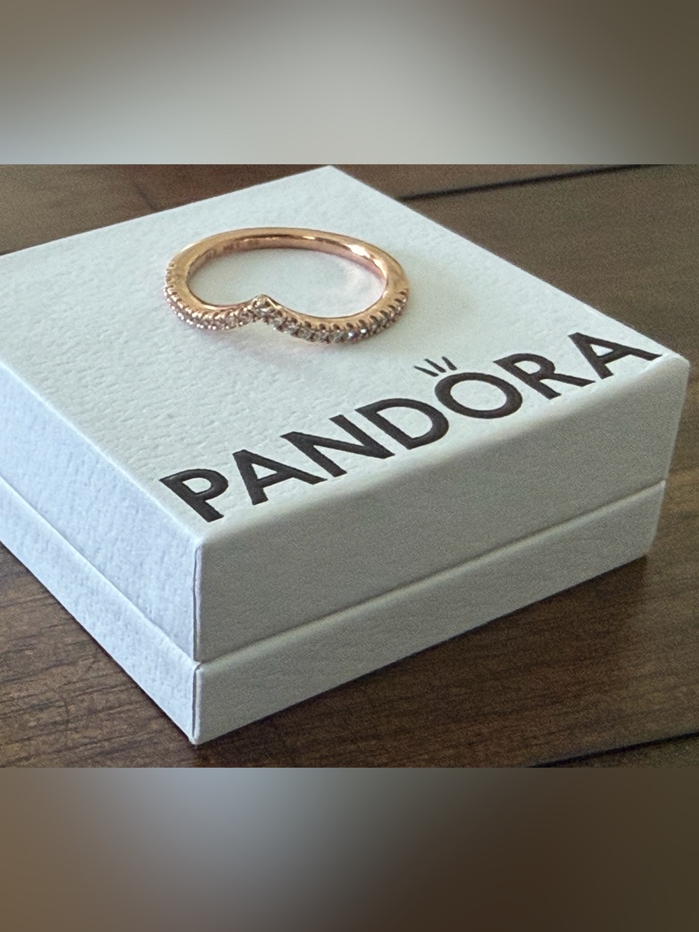 Pandora Authentic Rose Gold Tone Pavé V-Shape Ring Imprint ALE MET 56 Size 7.5